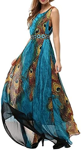 MUMUBREAL Women's Peacock Printed Bohemian Summer Maxi Dress Plus Size