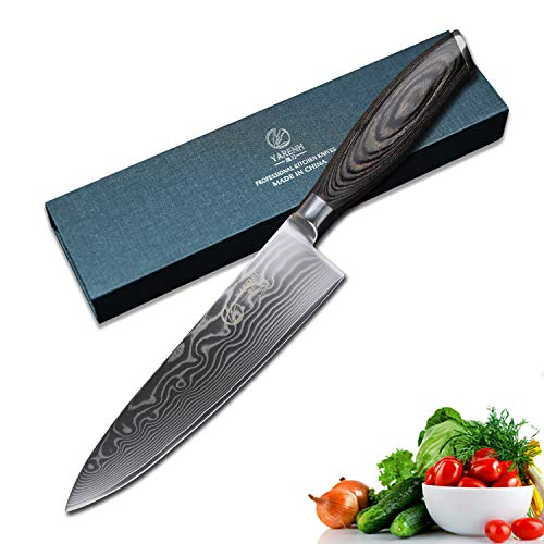 Yarenh Chef Knife 8 inch,High Carbon Japanese Damascus Steel Blade & Pakka Wood Handle,Gift Box Packaging,Sharp Kitchen Knives Professional - MCT Series