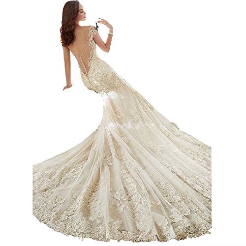 Dingdingmail V Neck Backless Mermaid Wedding Dress For Bride 2017