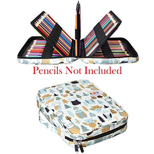 BOMKEE Coloring Pencil Case 220 Slots Pencils/Gel Pens Organizer Waterproof Travel Case Zipper Carrying Portable Pencil Markers Pen Holder Bag for Painter Writers School Students (Dumb Owl)