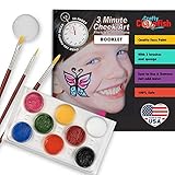 Face Painting Kit and Book - 56 Page Face Paint Book Complete Kit - Create Amazing Cheek Art - Non Toxic For Sensitive Skin Easy & Safe To Use 3 Brushes Easter Parties Schools