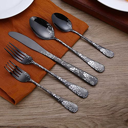 20-Piece-Silverware-Set-Stainless-Steel-Flatware-Cutlery-Set-for-4-Knives-and-Forks-and-Spoons-Sets-Unique-Pattern-Design-Dishwasher-Safe-Black1