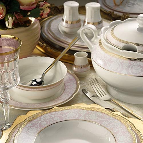 Dose Of Modern BNOLY62YT43093374 Dinner Set (62 Pieces) 710KTP2702 - White Gold Pink Dinner Set (62 Pieces) 710KTP2702 - White Gold Pink