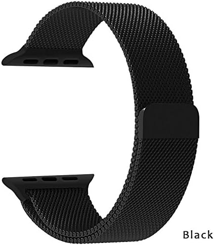 Smart Watch Band, Stainless Steel Mesh Loop Milanese Band Replacement Strap with Strong Magnetic Closure Clasp for Apple iWatch 38mm (Black)