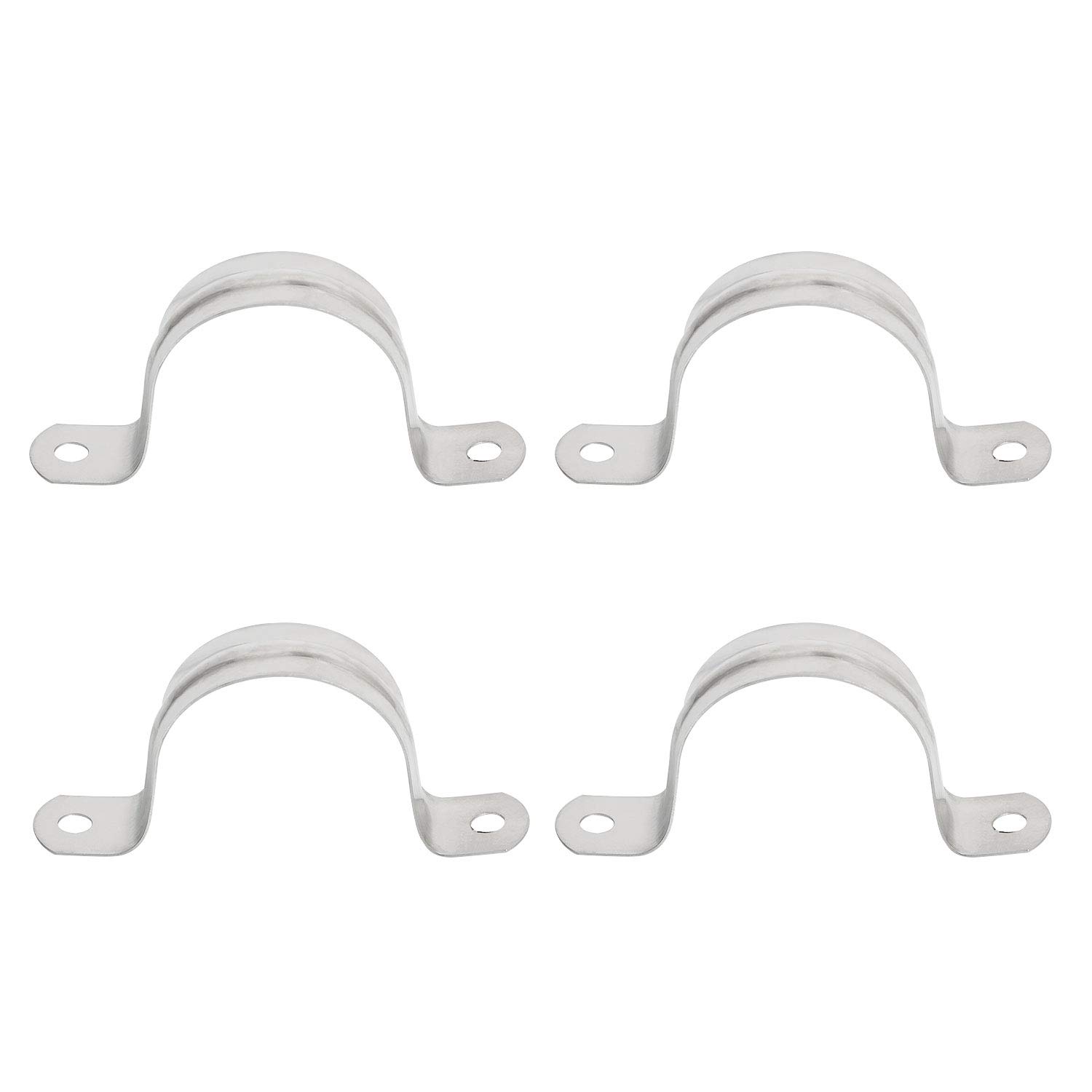 Aopin 50mm Rigid Pipe Strap Clamp 2 Holes Strap U Bracket Tube Strap Tension Clips 201 Stainless Steel, for Pipe Fixing, Silver, 4Pcs