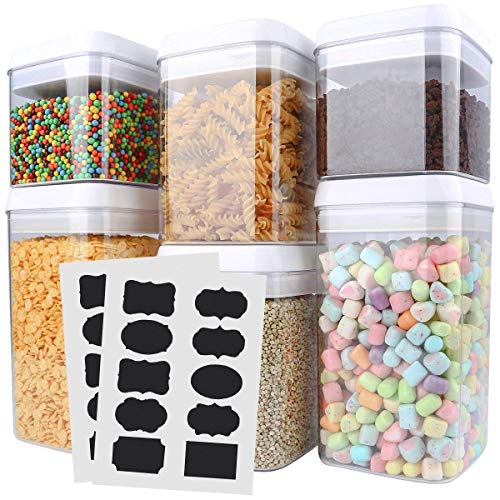 Cereal Container, VERONES 6 Piece Large Airtight Storage Containers Perfect For Flour Container Cereal Keeper (3 Large Size 20 pcs Chalkboard Labels Total 10L)