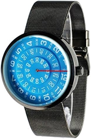 Mykonos Design "Visus Sky" Quartz Stainless Steel IP Black Mesh Azure Blue Gunmetal Discs Unisex Watch