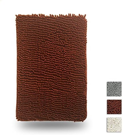 Updated Anti-Skidding Chenille Bath Mat, Thickened and Environment-Friendly Bath, Kitchen, Guest Room Mat - Brown 20 x 32 Inches