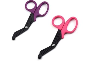 PMELCXD Medical Scissors for Nurses,2 PCS 7-inch Bent Shears with Saw Scissors (Dark Powder + deep Purple)