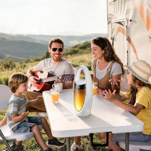 Acemall Ventilador sin Aspas 35cm Portátil Inalámbrico de 4000 mAh Ventilador de Torre con humidificador y 9 Velocidades & luz nocturna y temporizador y 70° Oscilante para dormitorio, oficina, hogar