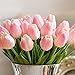 Montout 12PCS/Set PU Stunning Holland Tulip Flower Real Touch Artificial Silk Flowers Arrangement Bouquet Home Room Office Wedding Party Decor (Pink)