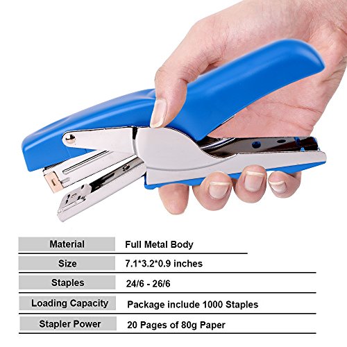 Staplers,Plier Stapler Set Hand Staplers Metal Stapler Office Supplies with 1000 Staples (Blue)