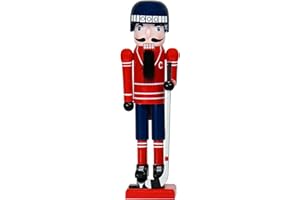 WVIOUOPU Ice Hockey Player Nutcracker Christmas Decorations - 14 Inch Handmade Wooden Figures with Hockey Stick Helmet Skates for Mantle Shelf Tabletop Home Christmas Holiday Ornaments Gifts