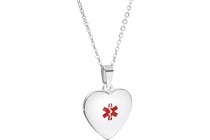 Free Engraving Heart Charm Medical ID Alert Necklaces for Women