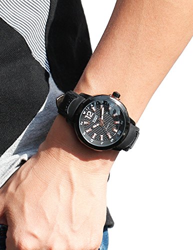 SHARK ARMY Reloj Hombre de Cuarzo, Correa de Cuero Negro, con Calentario SAW157 - Imagen 7