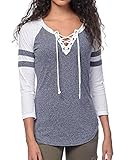 OURS Women's Casual Color Block Front Lace Up Striped 3/4 Sleeve T-Shirt Blouse Tops
