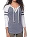 OURS Women's Casual Color Block Front Lace Up Striped 3/4 Sleeve T-Shirt Blouse Tops