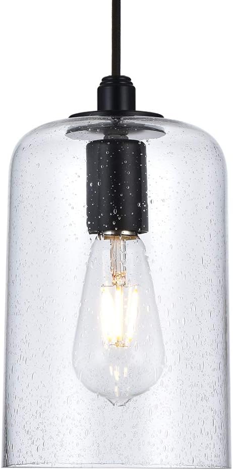 CASILVON Industrial Farmhouse Hanging Clear Seeded Glass Pendant Light, Lamp Ceiling Pendant Light Fixture with Adjustable Cord for Restaurant Living Room Kitchen Island Dinning Room Kitchen Sink - - 