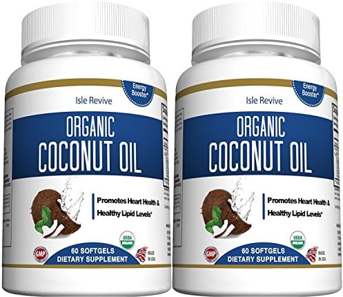 Organic Virgin Coconut Oil Capsules - Promotes Weight Loss Hair Growth and Reduces Acne Skin Blemishes Metabolic Energy - 2 Bottles - Made in USA and 3rd Party Lab Certified