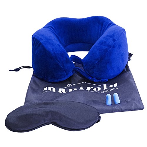 Travel Pillow by Manifold Home Products — Memory Foam Neck Pillow — Better Support than an Inflatable Travel Pillow — FREE Bonus Eye Mask and Earplugs Travel Pillow by Manifold Home Products — Memory Foam Neck Pillow — Better Support than an Inflatable Travel Pillow — FREE Bonus Eye Mask and Earplugs