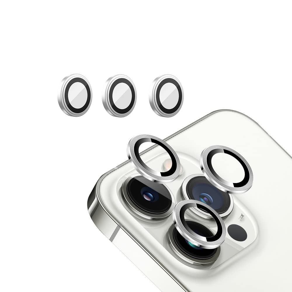 Winkinfly [3pcs] Camera Lens Protector Compatible with iPhone 13 Pro/iPhone 13 Pro Max,HD Clear Premium 9H Tempered Glass Metal Aluminum Alloy Camera Screen Ring Circle Cover Film (Silver)