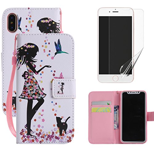 image for For iphone X Wallet Case with Screen Protector,OYIME [Flower Girl and 