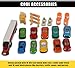 TOYTHRILL Super Transport Truck Carrier Toy - Plastic Transporter/Case - Includes 10 Die-Cast Mini Cars, Mini Semi-Truck, 16 Assorted Road Block Accessories - Holds Over 40 Cars
