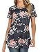 Ezcosplay Womens Round Neck Short Sleeve Tunics Floral Print Asymmetric Hem Shirt Tops