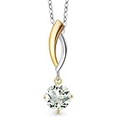 Gem Stone King 925 Silver and 10K Yellow Gold Green Prasiolite Pendant Necklace for Women | 0.80 Cttw | Gemstone Birthstone | Round 6MM | With 18 Inch Silver Chain