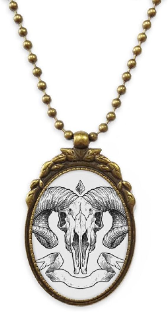 Amazon Diythinker ヤギの頭蓋骨 動物スケッチイラスト アンティークネックレス ヴィンテージビーズペンダント キーチェーン ネックレス 通販