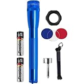 MagLite Mini MAG 2 AA LED Flashlight &ndash; 127 Lumens Compact Flashlight with Adjustable Beam, High/Low Modes, IPX4 Water-Resistant, Shock-Resistant Design, Alkaline Batteries Included (Combo Pack, Blue)