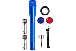 MagLite Mini LED Flashlight - Ultra Bright 127 Lumens, Adjustable Beam, Water-Resistant IPX4, Shock Resistant, 2 Power Modes, includes 2 AA Premium Alkaline Batteries - (Combo Pack, Blue)