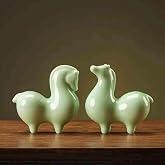 DFJLWKE 2pcs Small Horse Statues,Ceramic Zodiac Animal Horses Figurine,Chinese Feng Shui Tang Horses Ornament for Horse Lovers (Cyan)