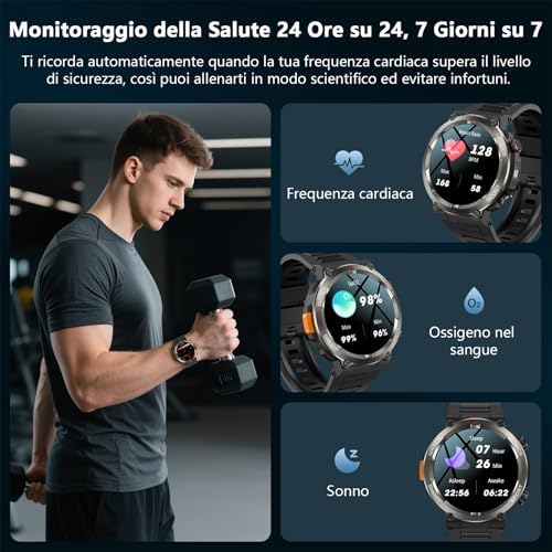 Yxtel Men's Sports Smartwatch with Bluetooth Calls, Compass & LED Flashlight, 120+ Sports Modes, Heart Rate Monitor, Sleep Monitor, IP68 Waterproof, 30 Days Battery, for Android iOS