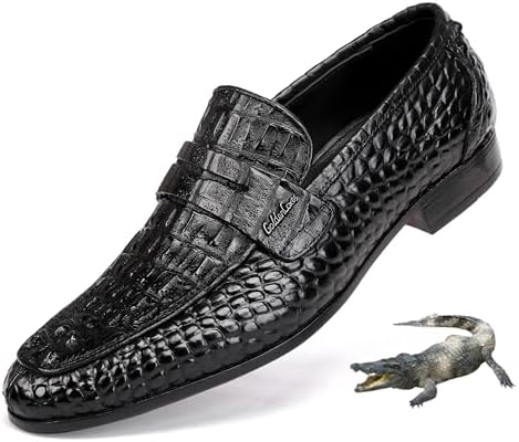 Amazon.com | Men's Genuine Authentic Black Crocodile Loafers Dress