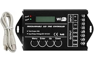 Gaicabi DC 12V 24V WiFi RGB Time Programmable LED Controller TC421 5 Channels 20A Common Anode Programmable LED Strip Dimmer