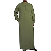 YAOHUOLE Muslim Thobe for Men Button down Mens Caftans Big and Tall Mens Arab Thobe with Pocket