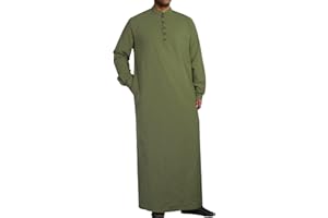 YAOHUOLE Muslim Thobe for Men Button down Mens Caftans Big and Tall Mens Arab Thobe with Pocket