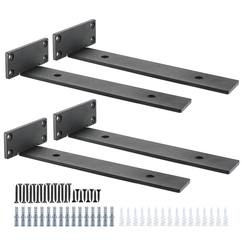 Shelf Brackets, 4 Pack 10" Floating Shelf Brackets Heavy Duty, Wood Shelving Bracket/Scaffold Board Shelves Bracket (5mm Thick)- Provide Sturdy Supports, Neat Finished Appearance
