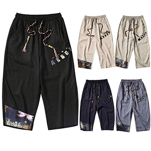 VEZAD Harem Yoga Pants Summer Men Casual Jogger Fitness Linen Loose Trousers - Thumbnail 2