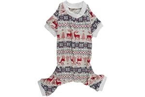 LANYARCO Xmas Grey Reindeer Clothes Cotton Pet Dog Christmas Pajamas Jumpshit X-Large 22" Back Length,Girth 26-32"
