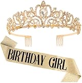DRESHOW Birthday Crown Tiara Set with Sash Glitter Queen Gift