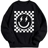 SHENHE Girl's Sweatshirt Checkered Smiley Face Graphic Cute Preppy Crewneck Sweatshirt Pullover Top Fall