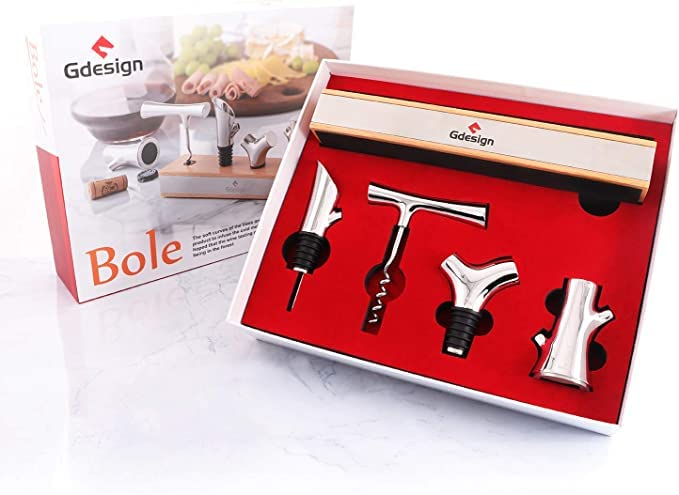 Gdesign Wine Bottle Opener Bole Set with Foil Cutter, Wine Pourer, Wine Stopper, Manual Wine Opener Corkscrew Tool Kit for Wine Lovers