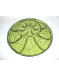 Kitchen: Olive Green Glass Egg and Relish Tray - Indiana Glass