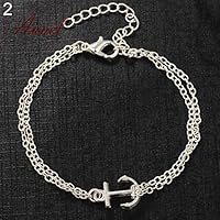 NuoNuo Ankle Chain Smart Boho Women Double Layers Anchor Charms Barefoot Sandal Foot Anklet Ankle Bracelet (Silver)