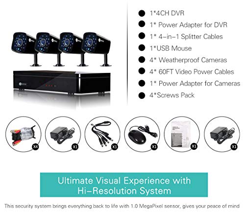 Anni 4CH DVR 960H Video CCTV Security System 4PCS 1500TVL Weatherproof Outdoor Cameras Surveillance Kit, Free iOS Android APP, Motion Detection Email Alert, IR Night Vision 65FT, NO Hard Drive - Thumbnail 6
