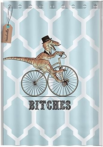 Dinosaur Shower Curtain Liner, Bicycle Shower Curtain, Shower Curtain Geometry, Color Drift Dinosaur Bicycle Geometry Pattern Shower Curtain