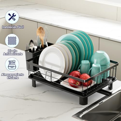 Escurreplatos Acero Inoxidable de Cocina con Drenaje Automático