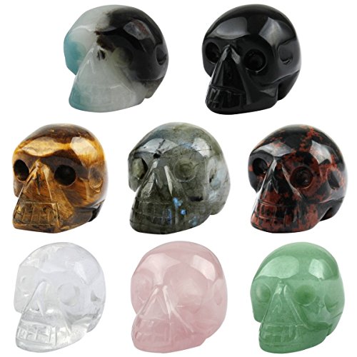 SUNYIK Assorted Stones Carving Skull Statue,Pocket Crystal 